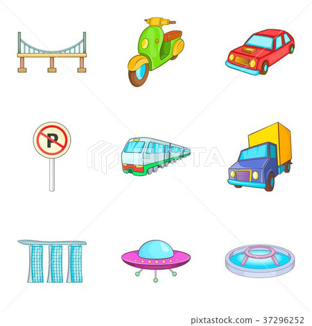City transport types icon set, cartoon style City transport types icon set, cartoon style 37296252