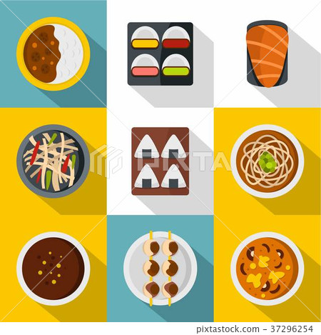 Delicious japanese food icon set, flat style Delicious japanese food icon set, flat style 37296254