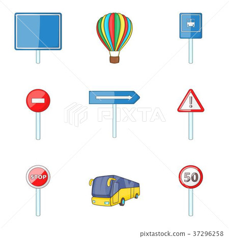 City street sign icon set, cartoon style City street sign icon set, cartoon style 37296258