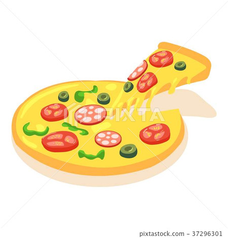 Tomato pizza icon, isometric 3d style Tomato pizza icon, isometric 3d style 37296301