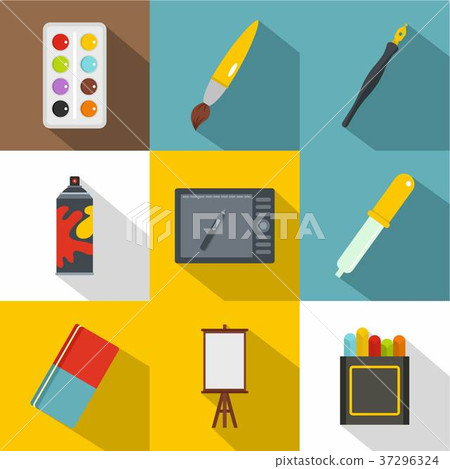 Designer workspace icon set, flat style 37296324