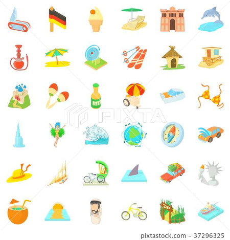 Skiing icons set, cartoon style Skiing icons set, cartoon style 37296325