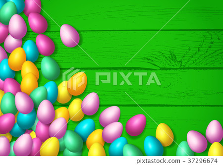 Easter frame with shiny colorful happy eggs spread 37296674