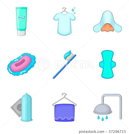 Morning wash cleaning icon set, cartoon style 37296715