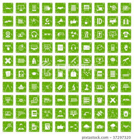 100 education technology icons set grunge green 37297320