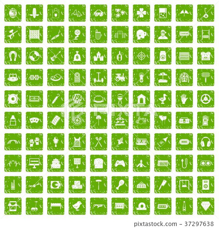 100 entertainment icons set grunge green 37297638