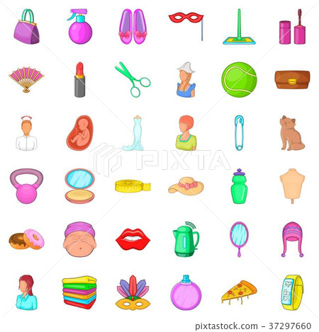 Cosmetic icons set, cartoon style Cosmetic icons set, cartoon style 37297660