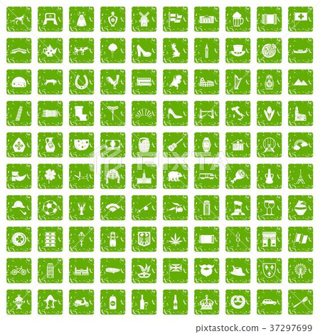 100 Europe icons set grunge green 100 Europe icons set grunge green 37297699