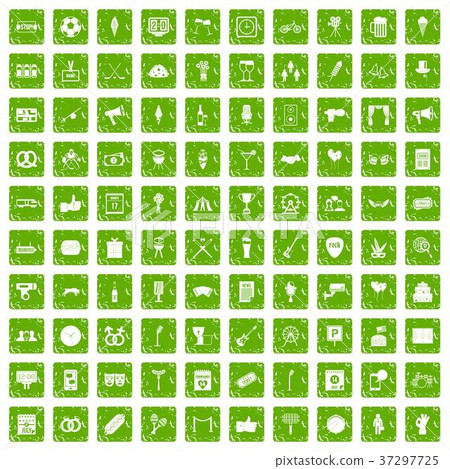 100 events icons set grunge green 37297725