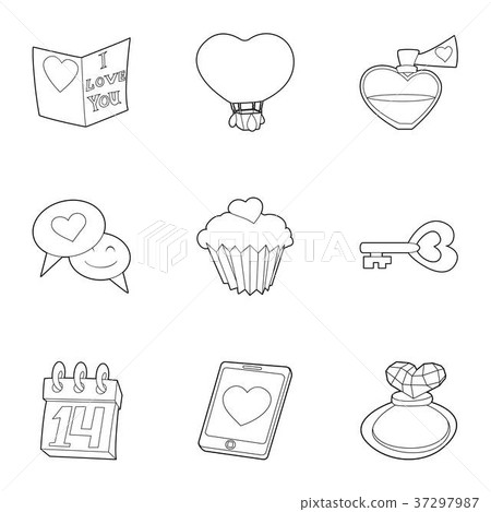 Valentine day and wedding icons set, outline style Valentine day and wedding icons set, outline style 37297987