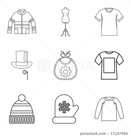 Winter clothes icon set, outline style Winter clothes icon set, outline style 37297998