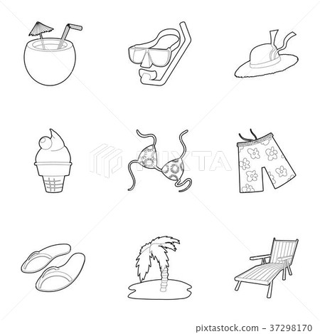 Summer vacation icons set, outline style Summer vacation icons set, outline style 37298170