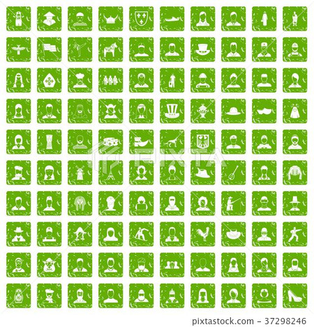 100 folk icons set grunge green 37298246