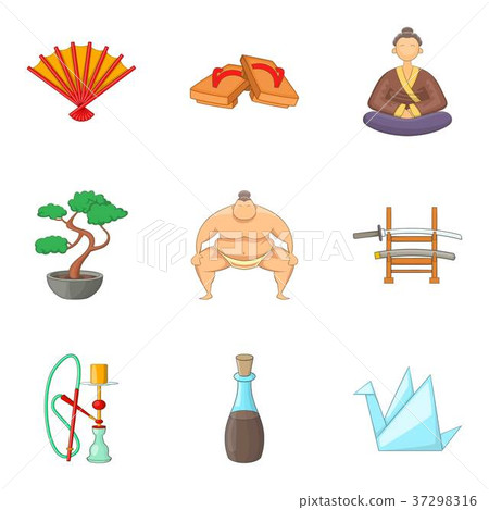 Japanese lifestyle icons set, cartoon style 37298316