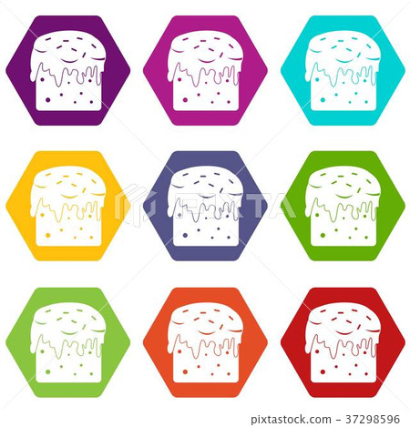 Easter cake icon set color hexahedron 37298596