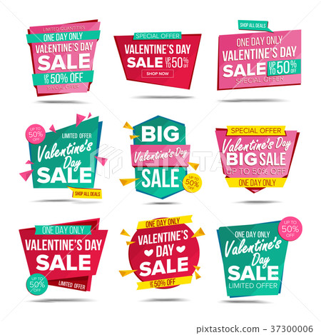 Valentine s Day Sale Banners Set Vector. Up To 50 37300006