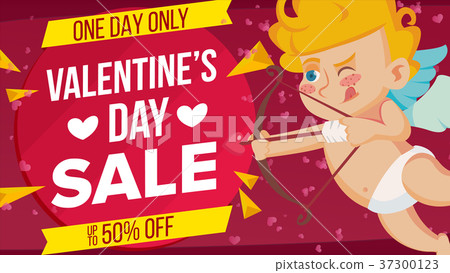 Valentine s Day Sale Banner Vector. Happy Cupid 37300123