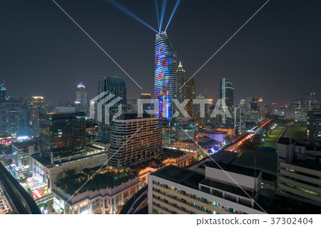 Night view with skyscraper in Bangkok, Thailand. 37302404