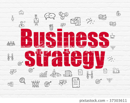 Business concept: Business Strategy on wall Business concept: Business Strategy on wall 37303611