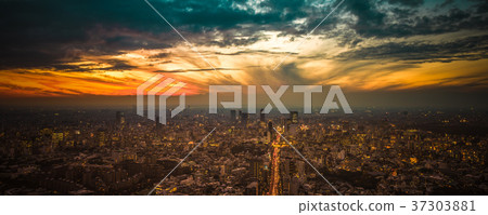 Tokyo sunset aerial panoramic view Tokyo sunset aerial panoramic view 37303881