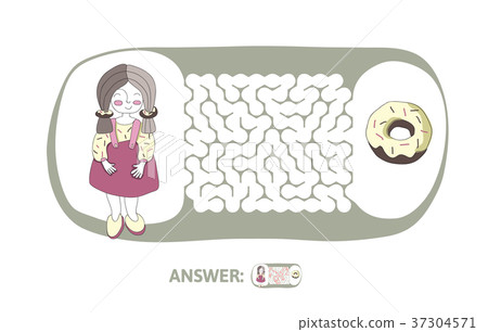 Children's maze with girl and donut. Puzzle game 37304571