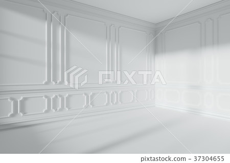 White Empty Room Corner With Classic Decor On Wall Stock