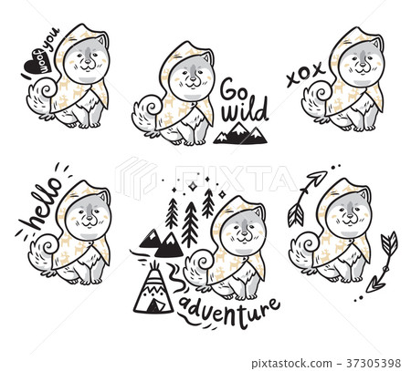 Collection of funny husky puppies in black and 37305398