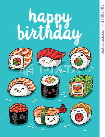 Sushi emoji greeting card with text happy birthday 37305405