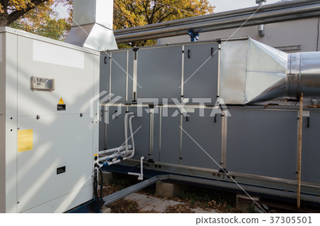 Side view of the gray industrial air handling unit 37305501