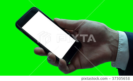 Man holding black smartphone with blank screen 37305658