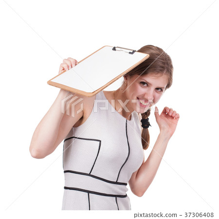 Business woman write on clipboard Business woman write on clipboard 37306408