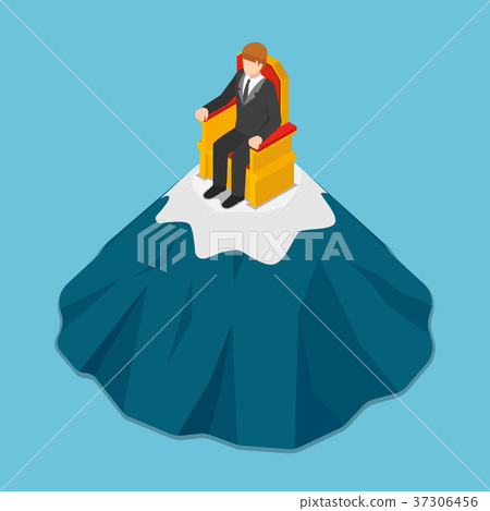Businessman sitting on the throne at mountain peak 37306456