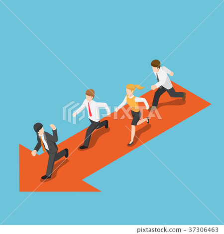 Isometric businessman run following leader. 37306463