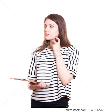 Business woman write on clipboard Business woman write on clipboard 37306565