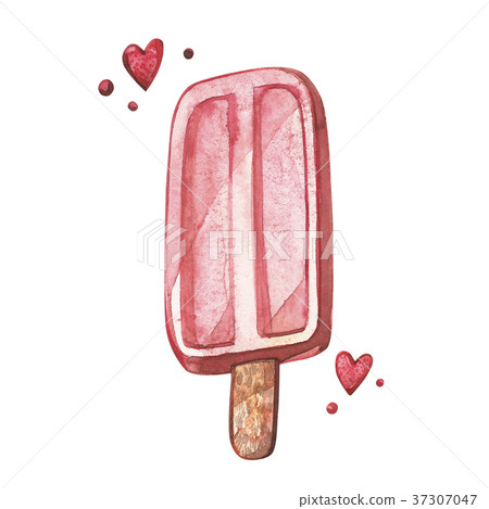 Watercolor ice cream on white background with Watercolor ice cream on white background with 37307047