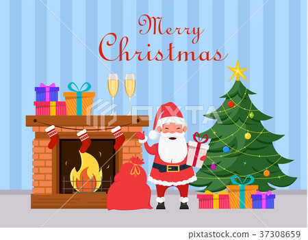Santa Claus holding gift box 37308659