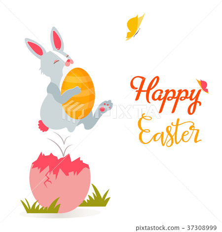 Holiday bright design with cute Easter rabbit 37308999