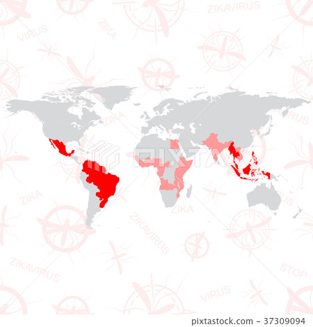 Zika Virus. Zika virus vector world map with Zika Virus. Zika virus vector world map with 37309094