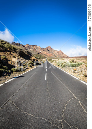Desert Lonely Road Landscape in Volcan Teide Desert Lonely Road Landscape in Volcan Teide 37309496