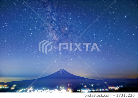 Mt. Fuji seen from Mt. Mito and the Milky Way in summer 37313226