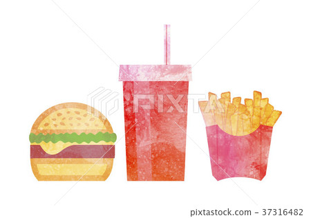 Watercolor Fast food on white Watercolor Fast food on white 37316482