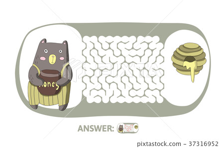 Children's maze with bear and honey. Puzzle game 37316952