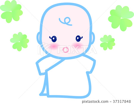 嬰孩逗人喜愛的藍色四葉子0歲的孩子 37317848