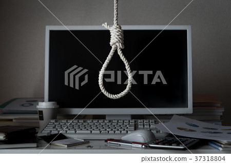 過度勞累自殺頭懸掛自殺SOS繩索繩索壓力過度勞累 37318804