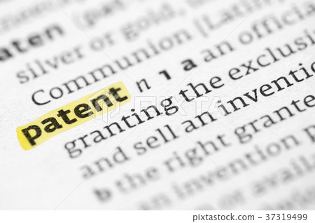 The word patent highlighted in a dictionary  37319499