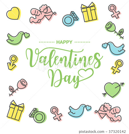 Valentines icon set in line art style, Vector Valentines icon set in line art style, Vector 37320142