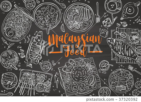 Hand drawn Malaysian food on a blackboard 37320392