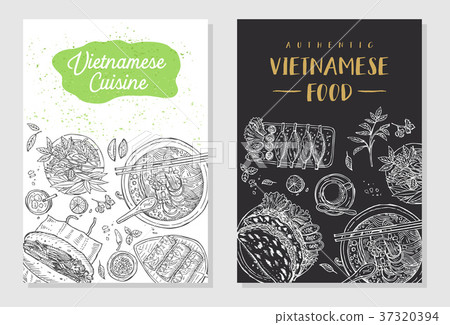Vietnamese food flyer design. Linear graphic 37320394