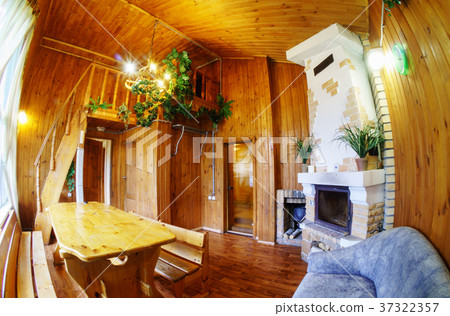 Fisheye view of sauna finnish hot treatment room Fisheye view of sauna finnish hot treatment room 37322357
