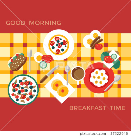 Digital vector breakfast meal fresh food and drink - Stock Illustration ...